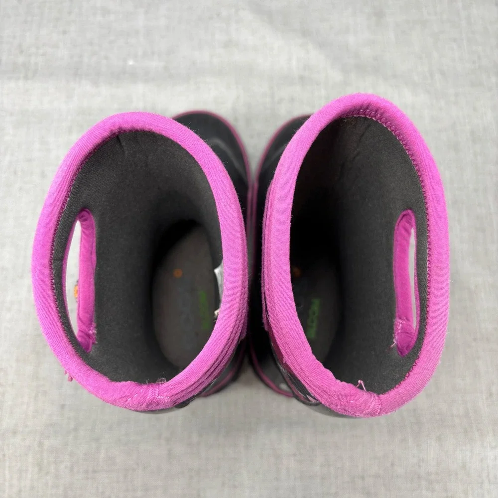 Bogs Grasp Rain Boots Black Pink Floral Waterproof Winter Boots Kids Youth Sz 2